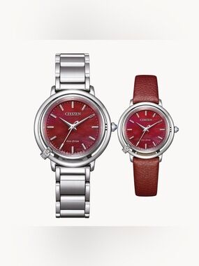 Citizen Eco-Drive Women's LArcly diamond Red Dial Watch  Stainless Steel Leather